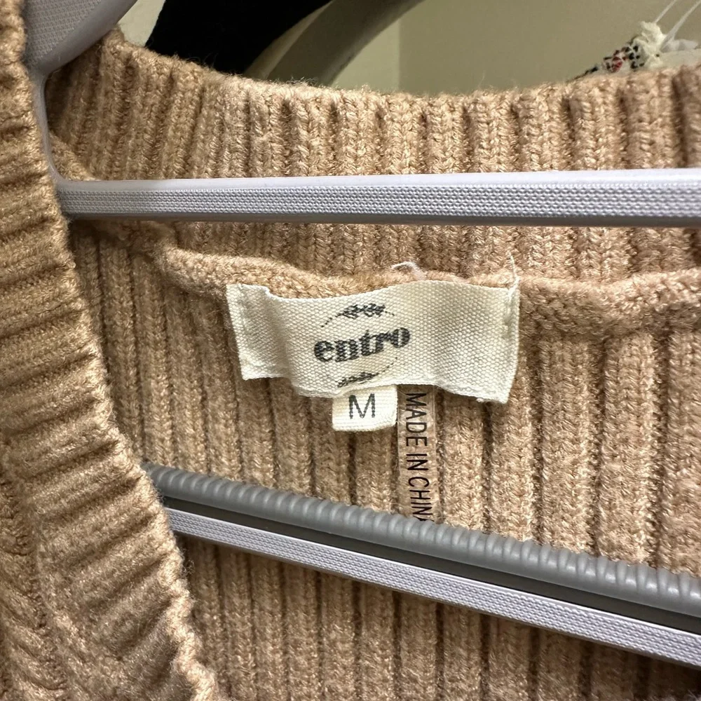Entro Tan Sweater Dress with Crew Neck and Ribbed Knit - Picture 5 of 6